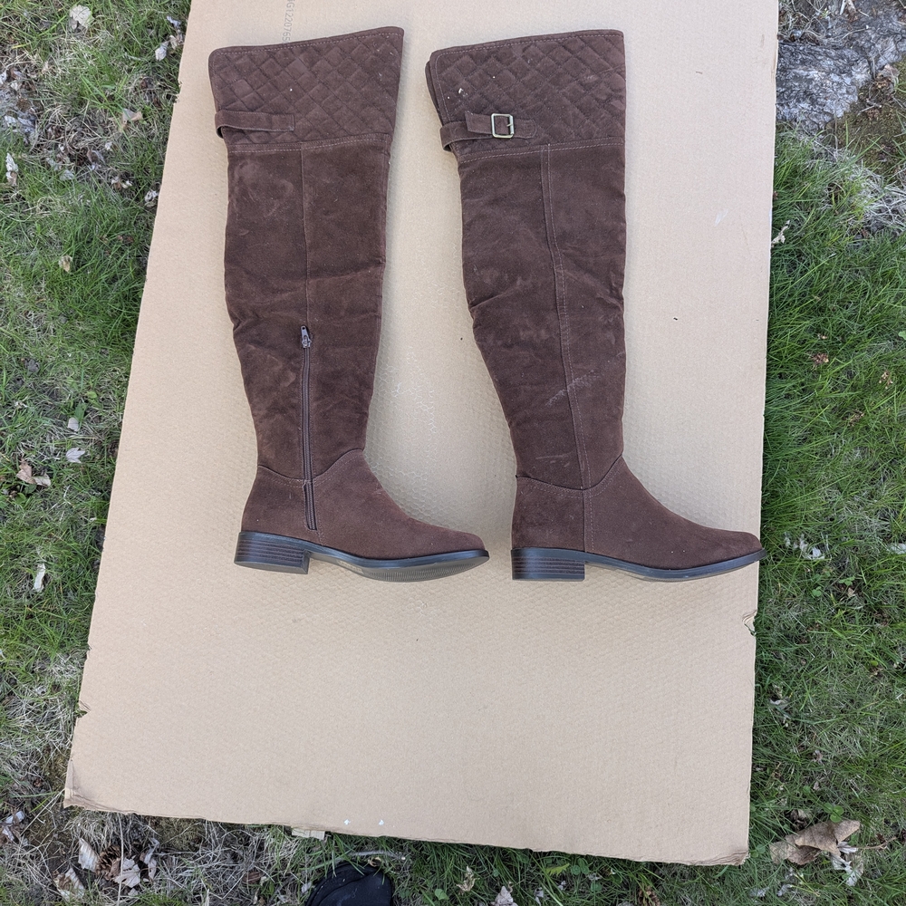 JustFab Brown Over-the-Knee Boots with Decorative Buckle
